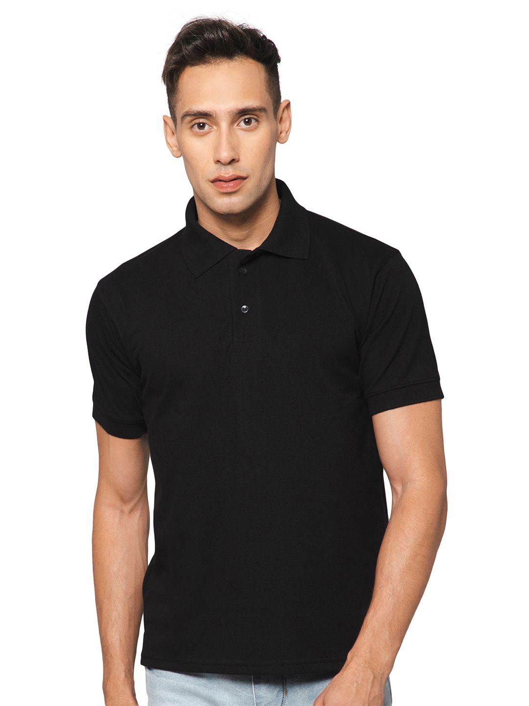 

GIYSI Men Solid Regular Fit Polo Collar T-shirt, Black
