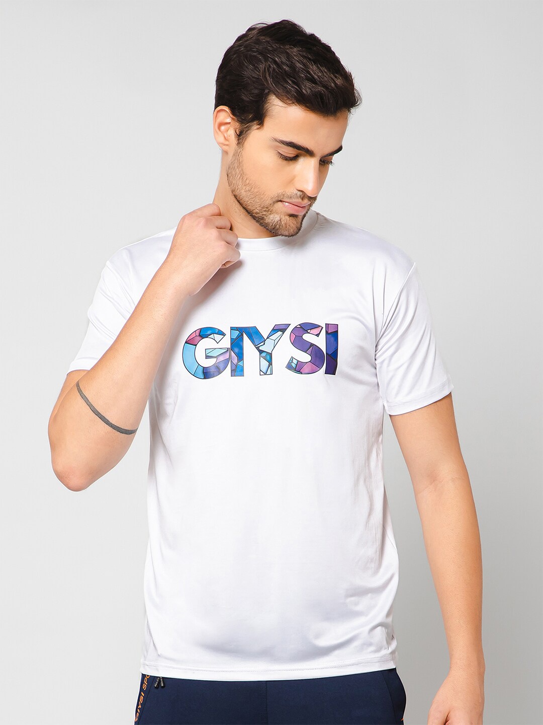 

GIYSI Typography Printed Round Neck Short Sleeves T-shirt, White