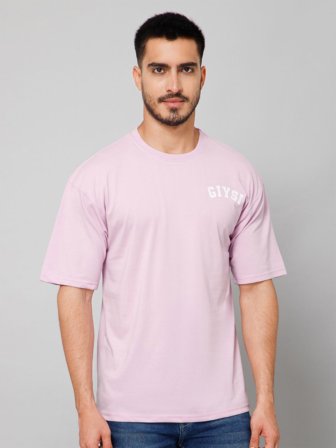 GIYSI Round Neck Drop-Shoulder Sleeves Oversized T-shirt, Purple