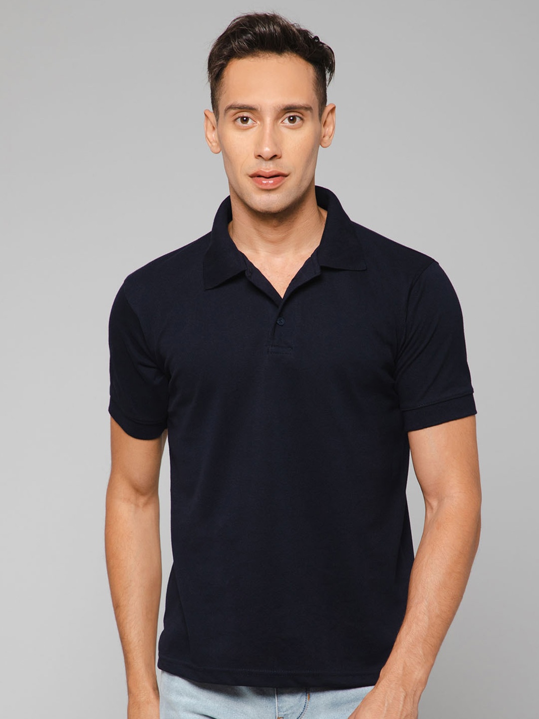 

GIYSI Men Solid Regular Fit Polo Collar T-shirt, Navy blue