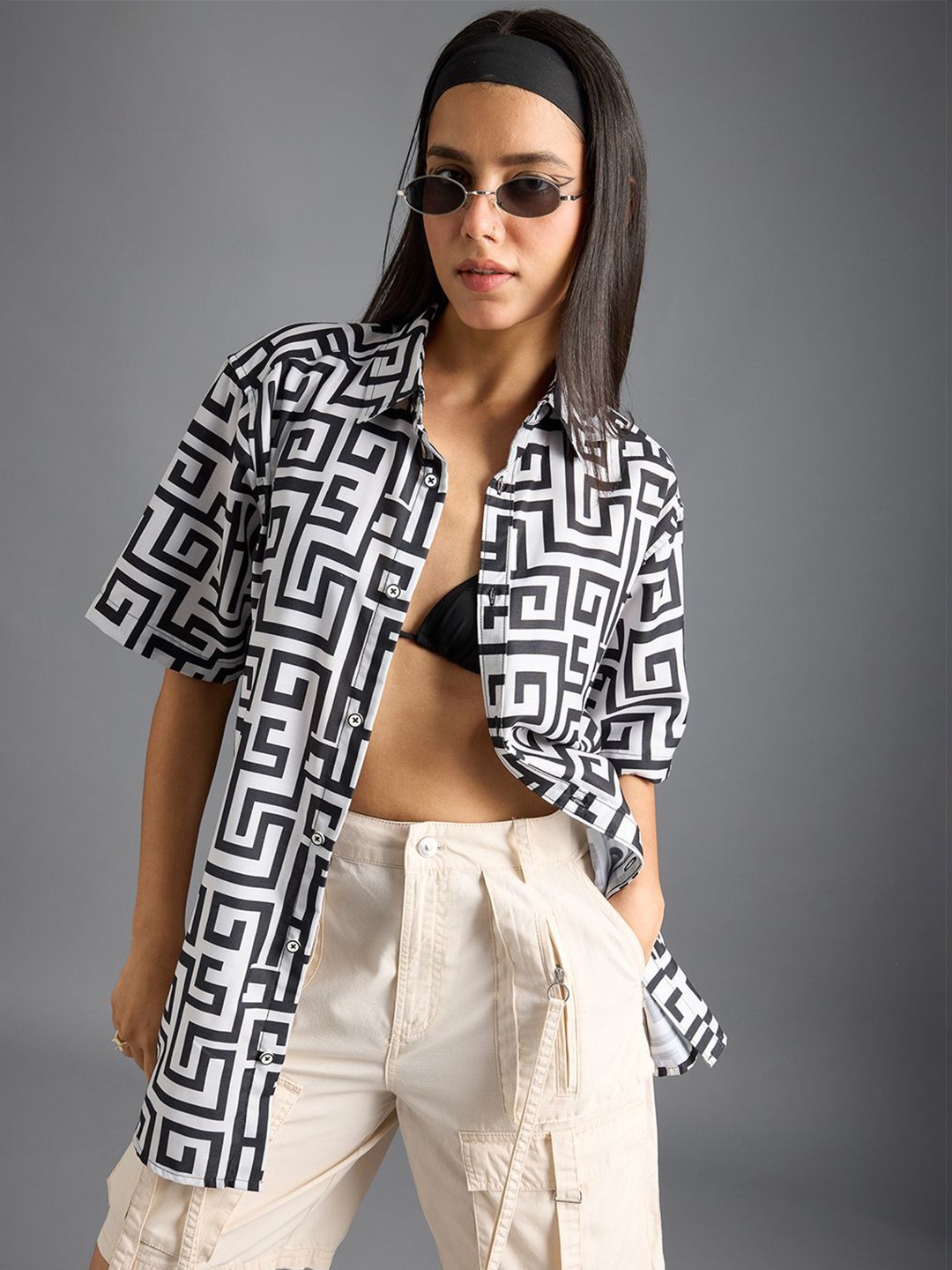 

FREAKINS Geometric Opaque Printed Cotton Casual Shirt, White