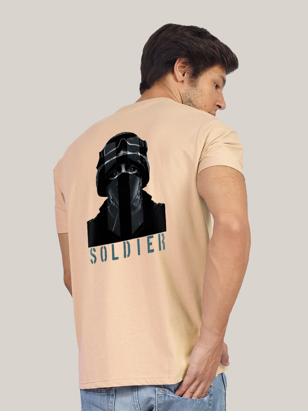 

Greylongg Typography Printed Round Neck T-Shirt, Beige