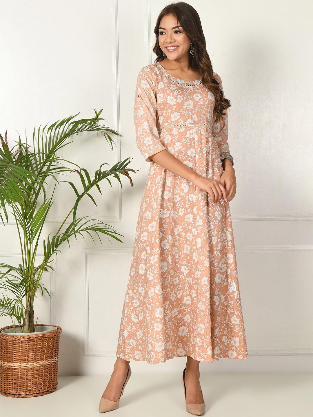 KALINI Floral Printed Anarkali Kurta, Pink