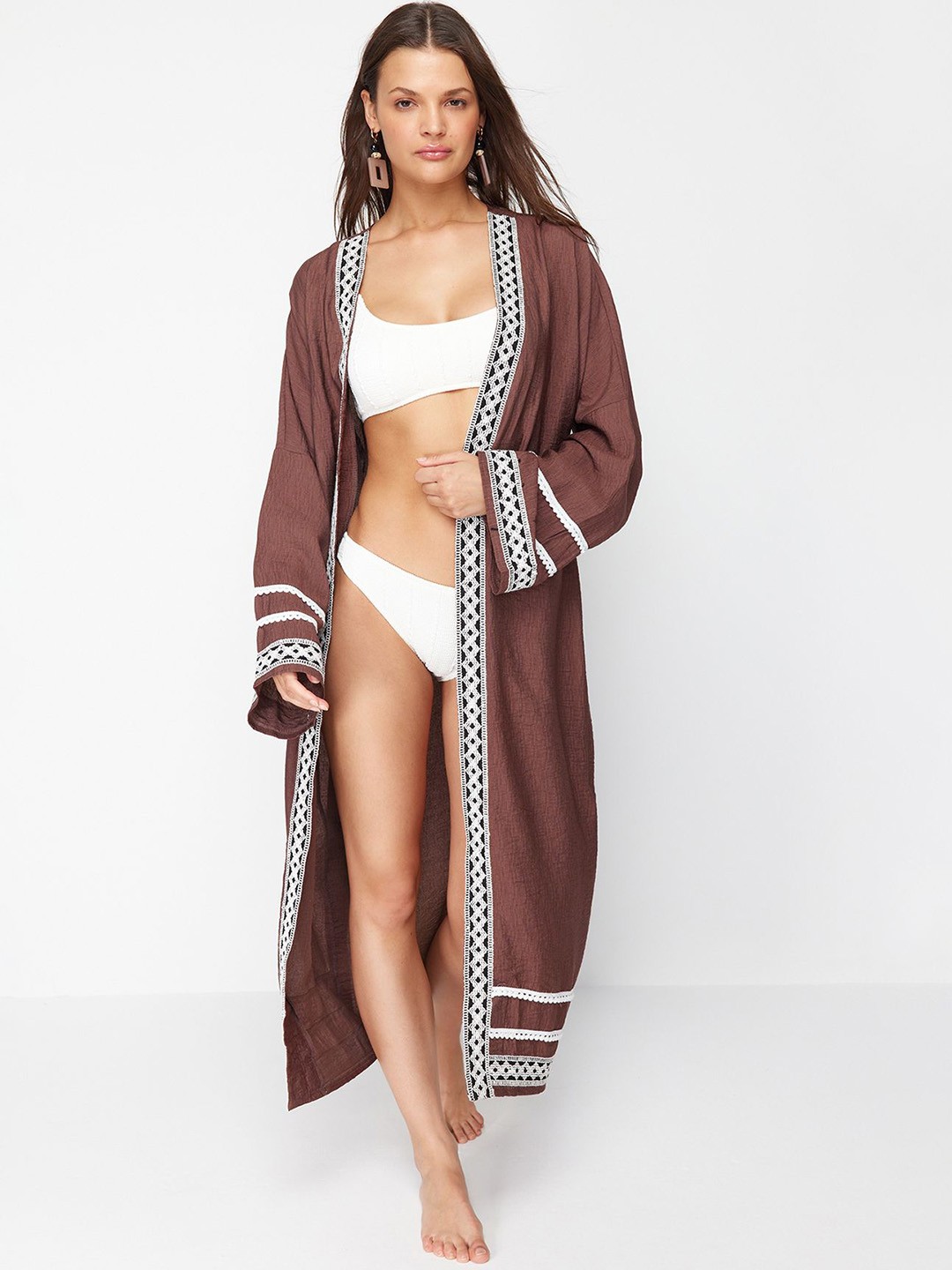 

Trendyol Maxi Swimwear Cover Up Top, Brown
