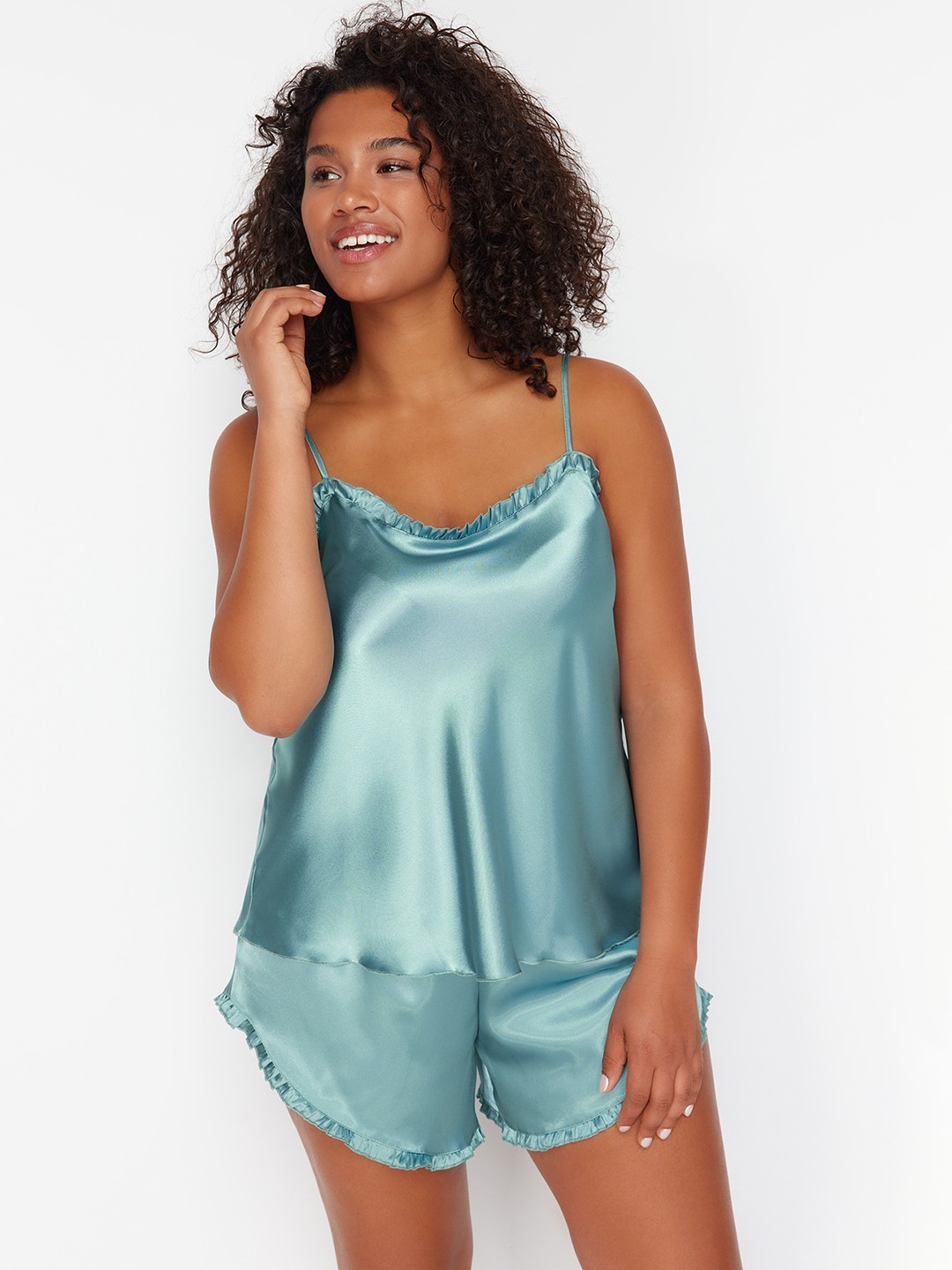 

Trendyol Shoulder Straps Sleeveless Top With Pyjamas, Sea green