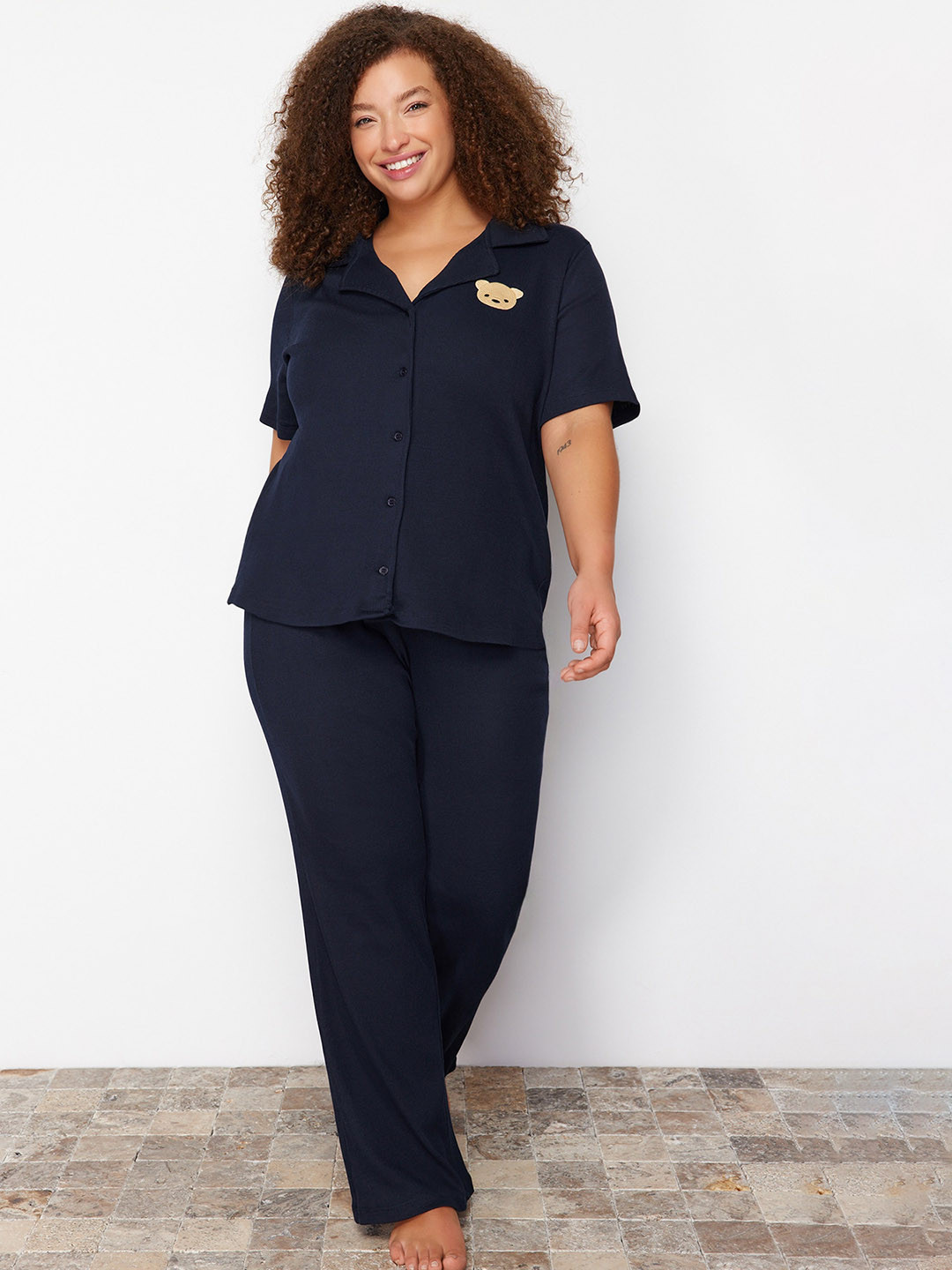 

Trendyol Lapel Collar Night suit, Navy blue