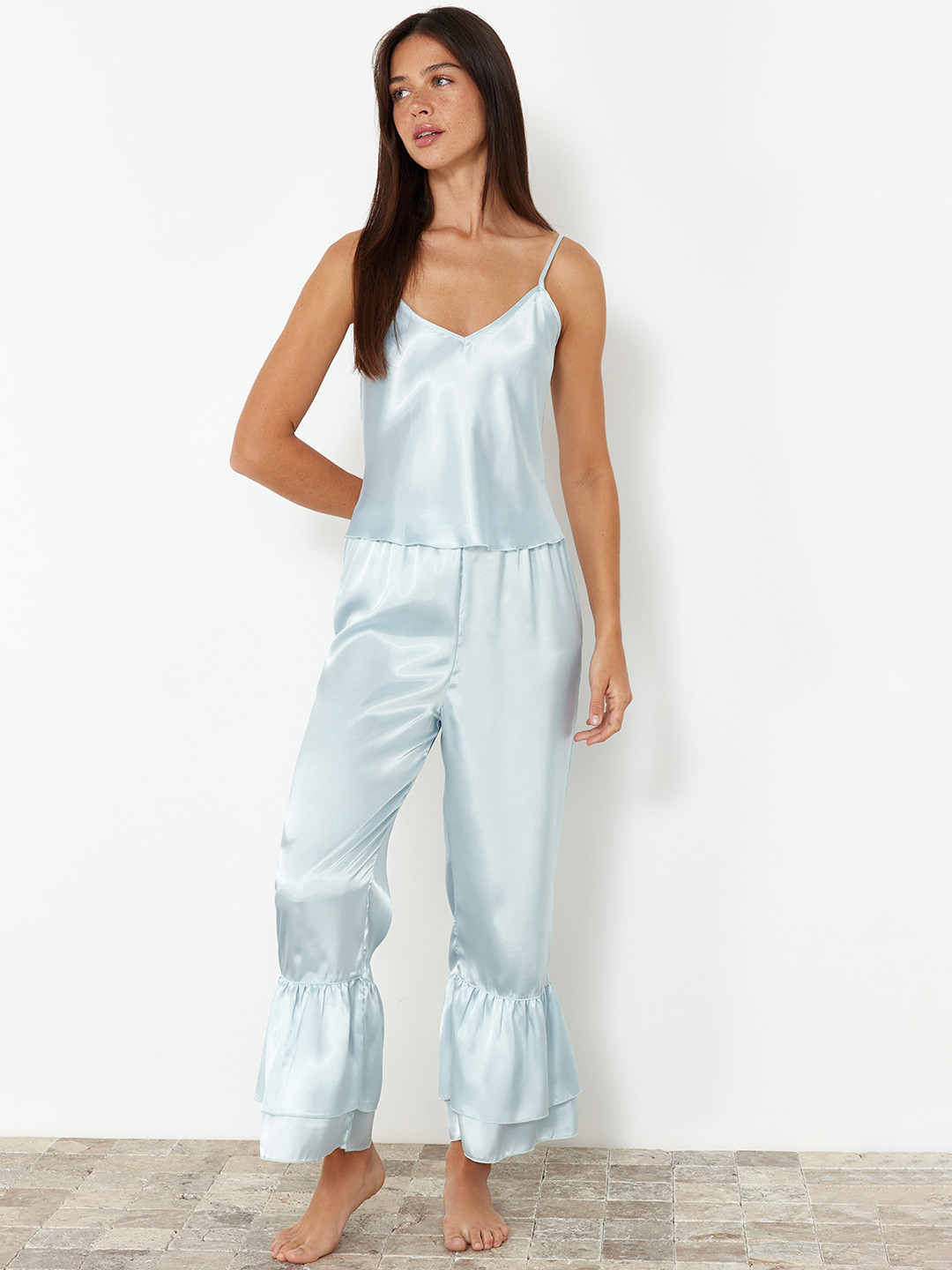 

Trendyol Shoulder Straps Sleeveless Top With Pyjamas, Blue