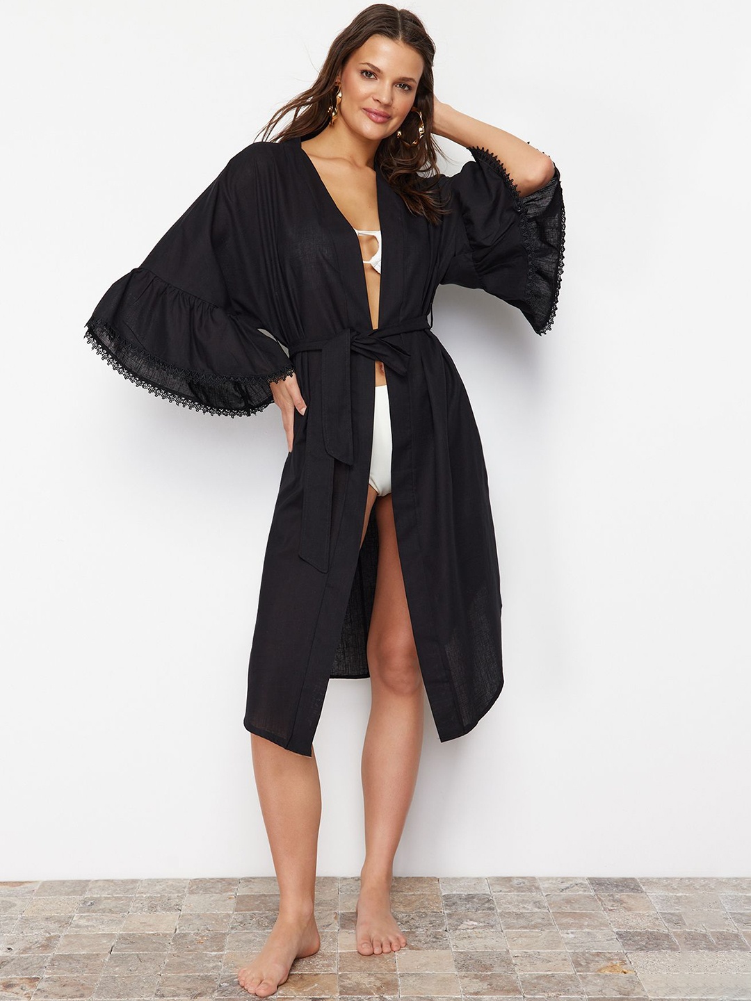 

Trendyol Long Sleeved Pure Cotton Robe, Black