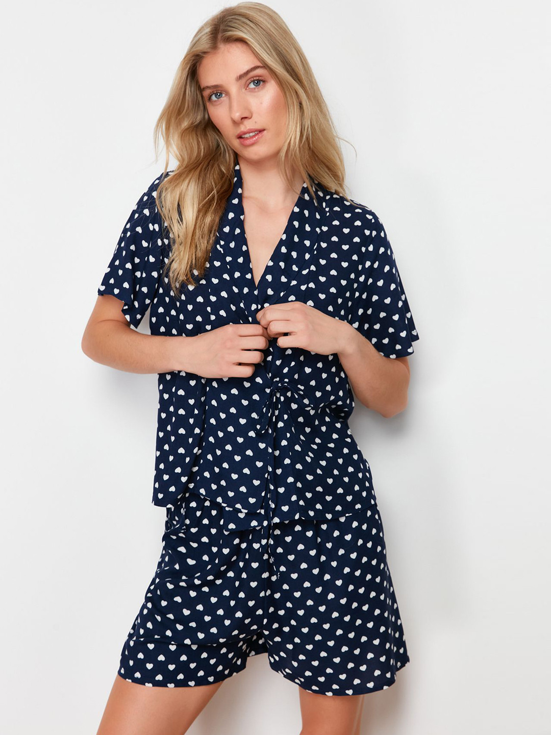 

Trendyol Conversational Printed Night suit, Navy blue