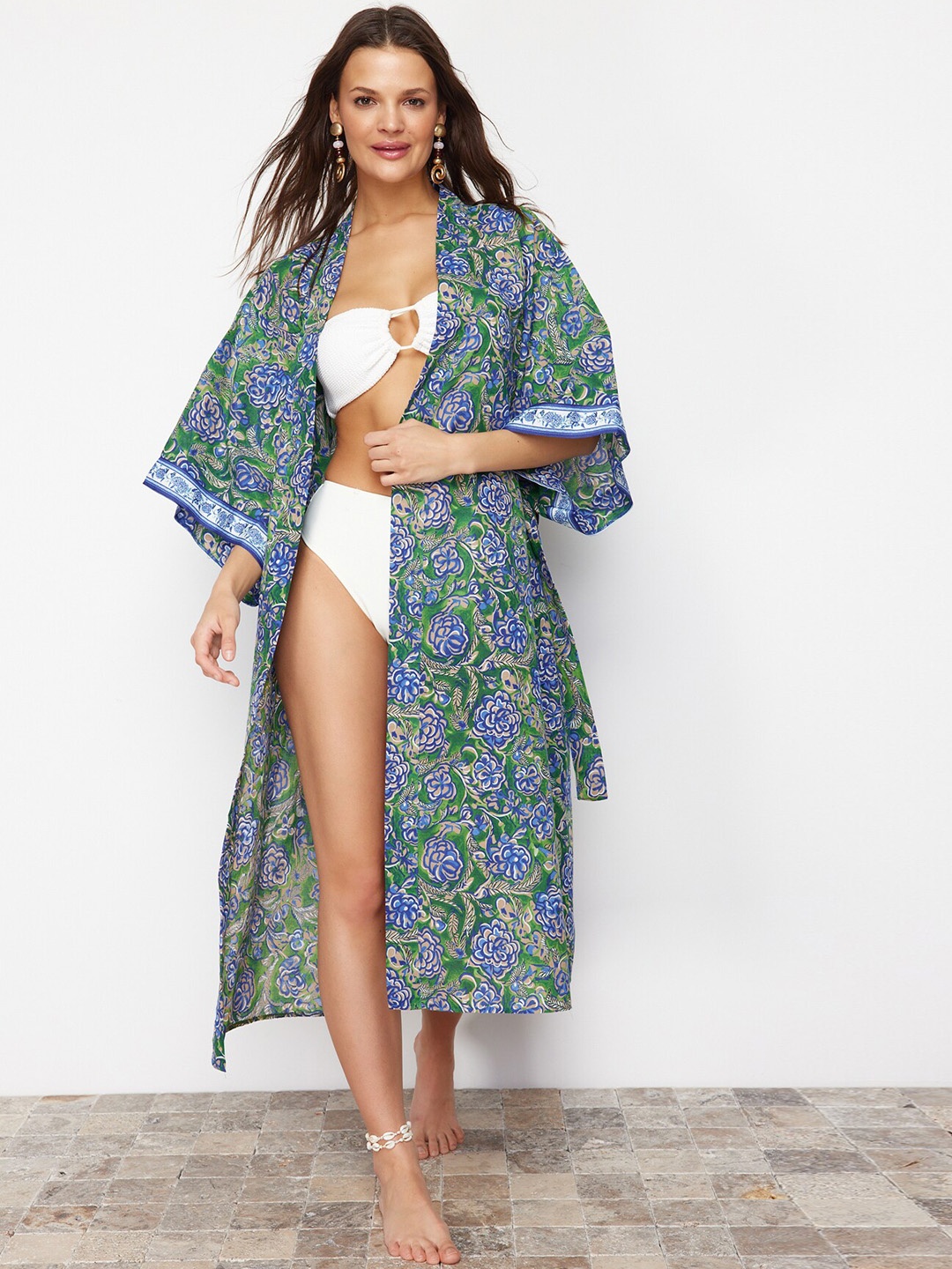 

Trendyol Printed Midi Swimwear Cover Up Top, Green