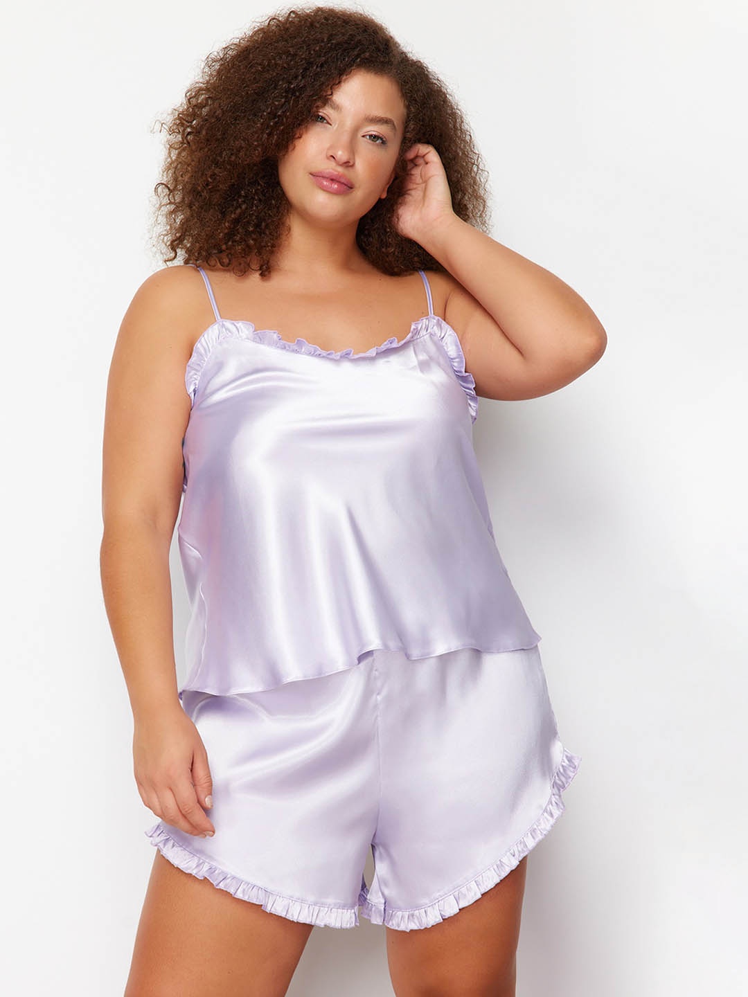 

Trendyol Plus Size Shoulder Straps Night suit, Lavender