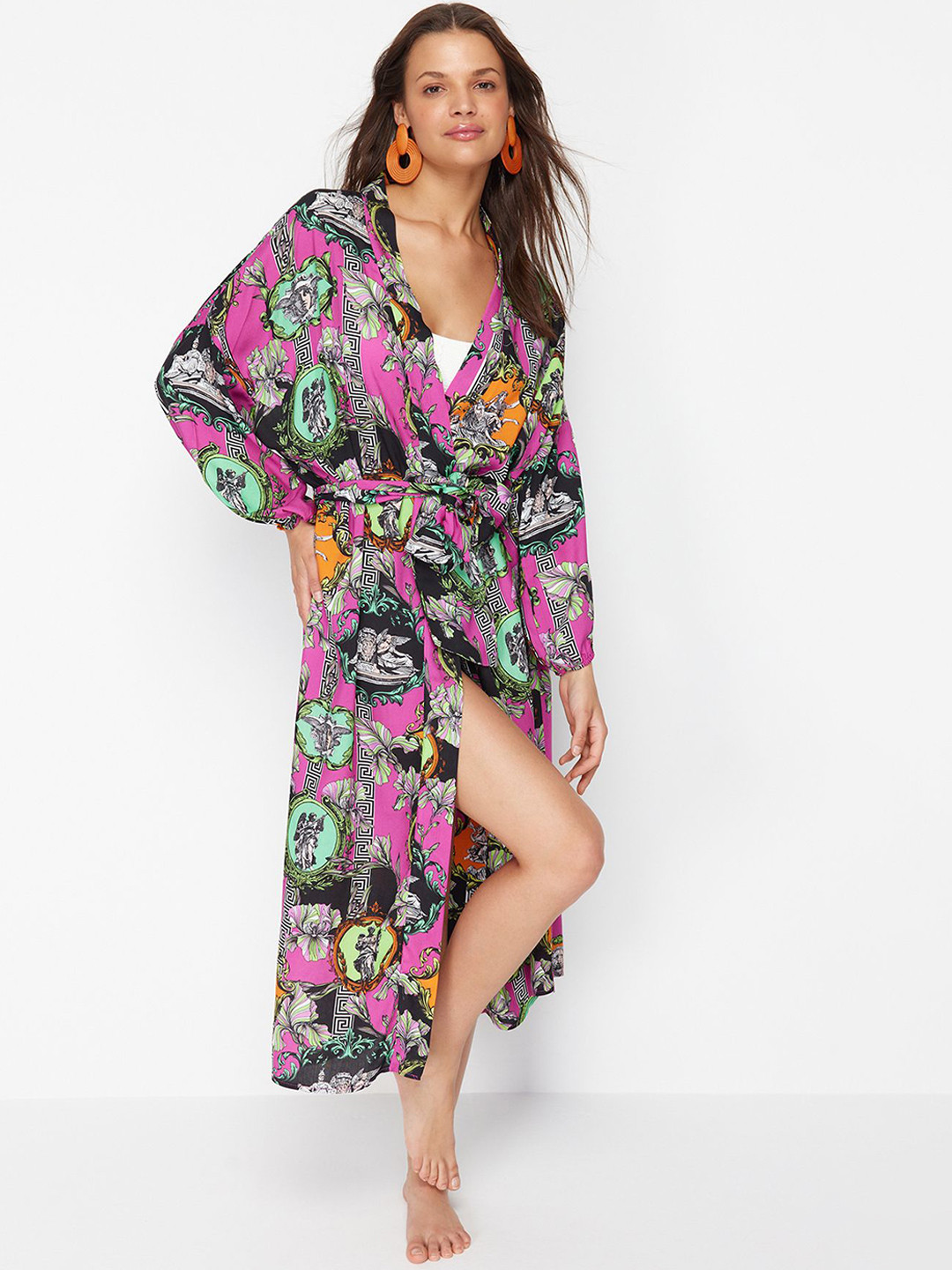 

Trendyol Printed Swimwear Cover Up Top, Pink