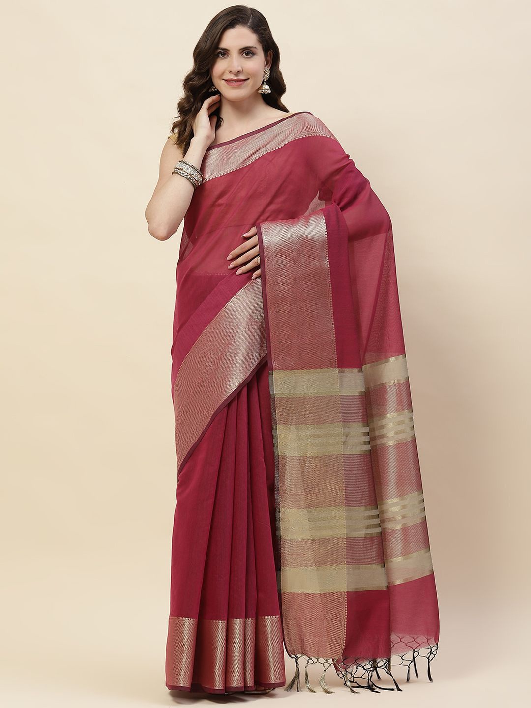 

Meena Bazaar Zari Saree, Magenta