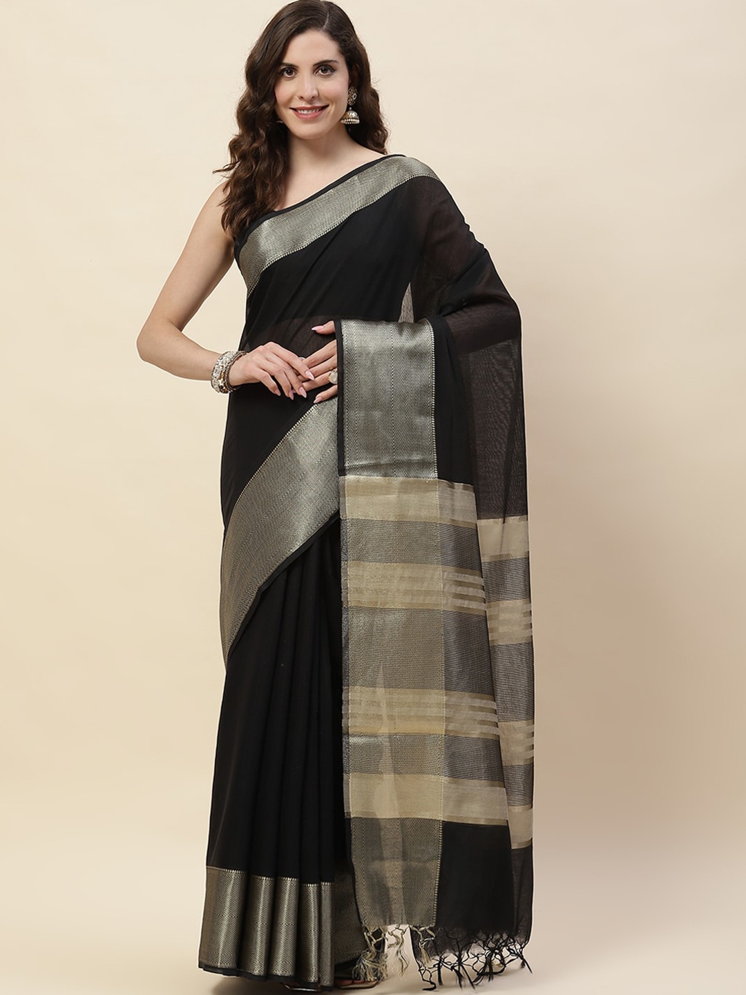 

Meena Bazaar Zari Woven Design Saree, Black