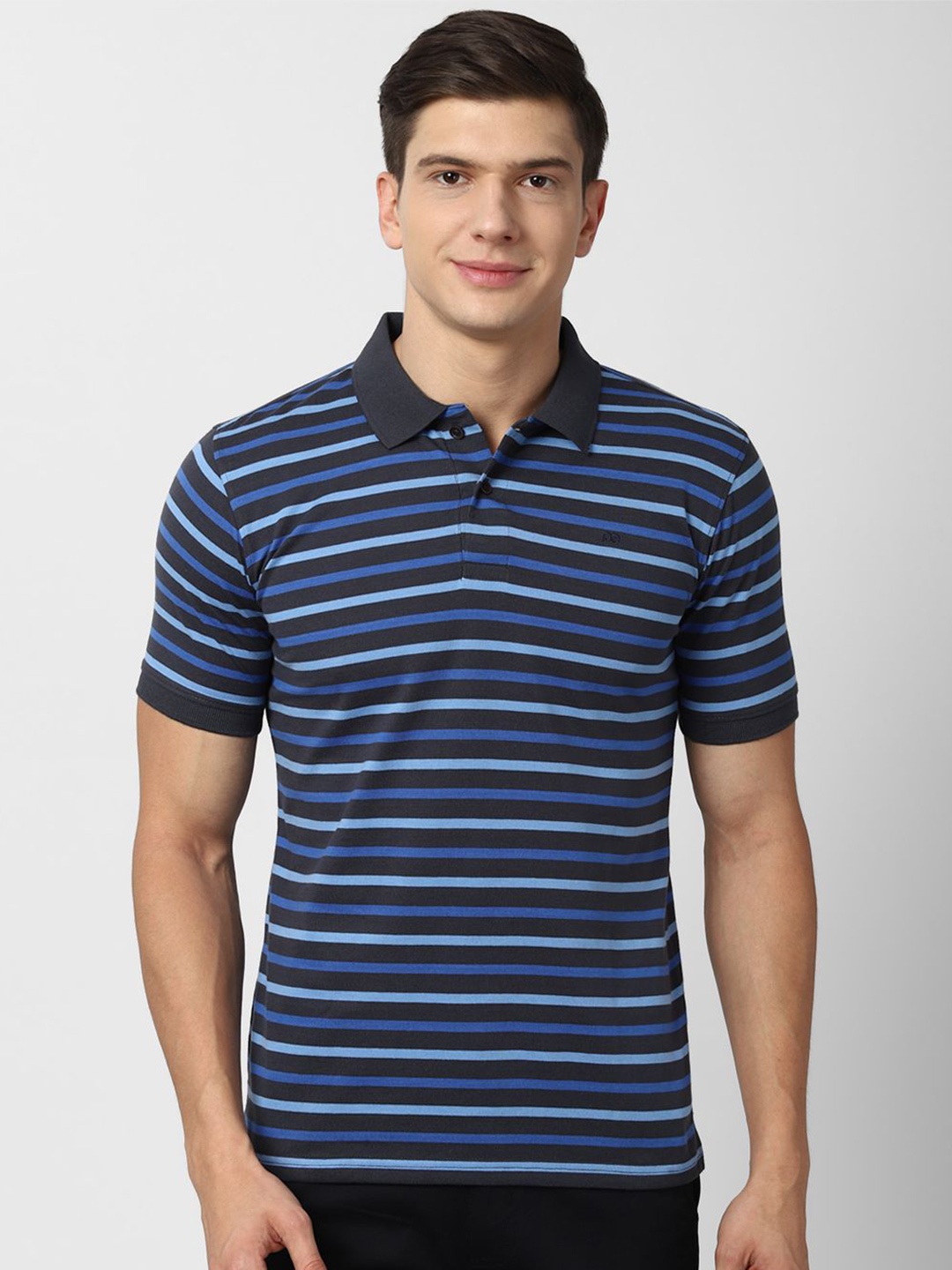 

Peter England Casuals Striped Polo Collar T-shirt, Navy blue