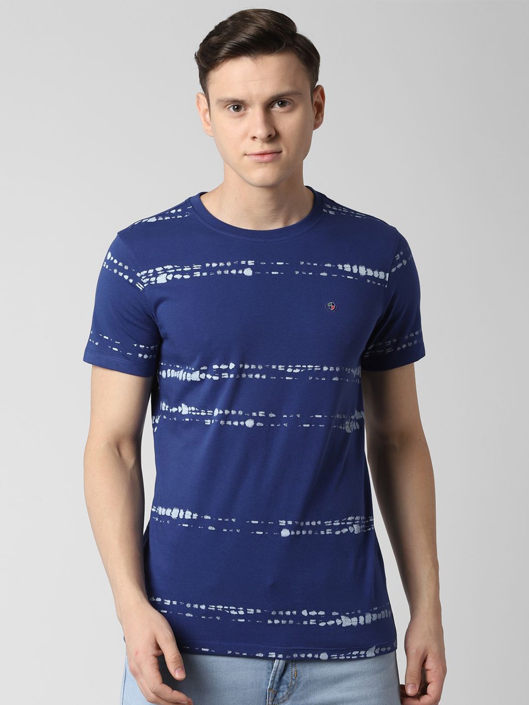 

PETER ENGLAND UNIVERSITY Abstract Printed Round Neck Slim Fit T-shirt, Navy blue