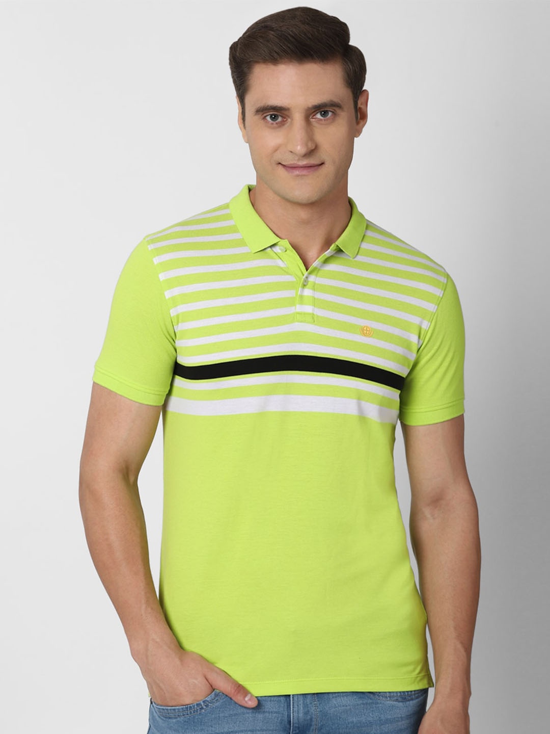 

PETER ENGLAND UNIVERSITY Striped Polo Collar Slim Fit T-shirt, Green