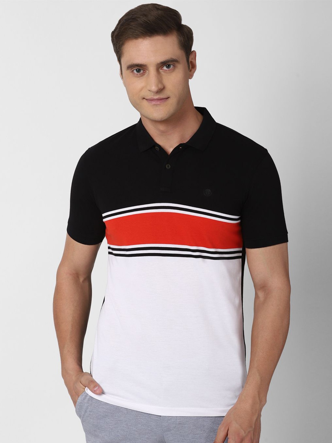 

PETER ENGLAND UNIVERSITY Colourblocked Polo Collar Slim Fit T-shirt, Red