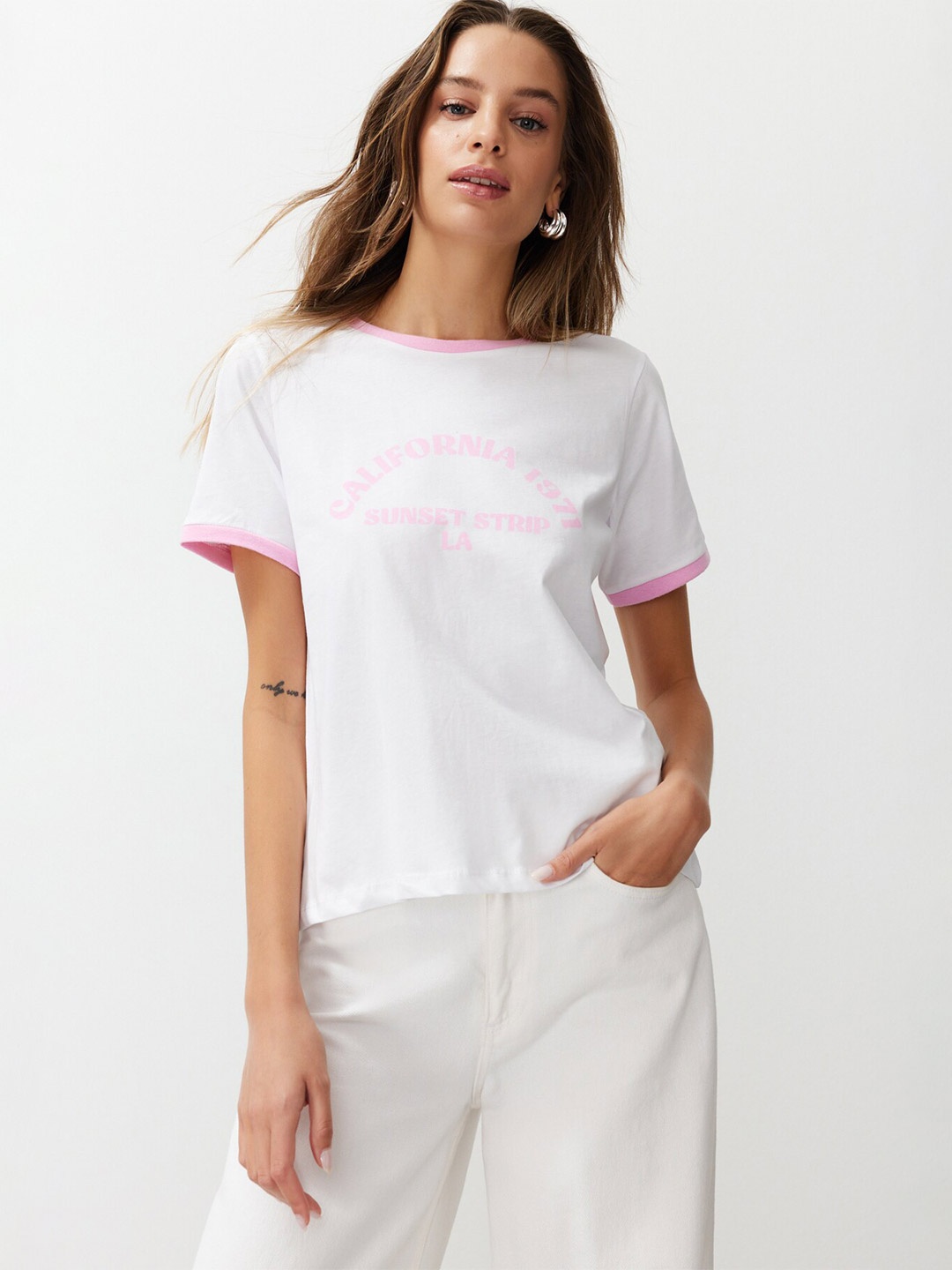 

Trendyol Typography Printed Round Neck Cotton Regular T-shirt, White