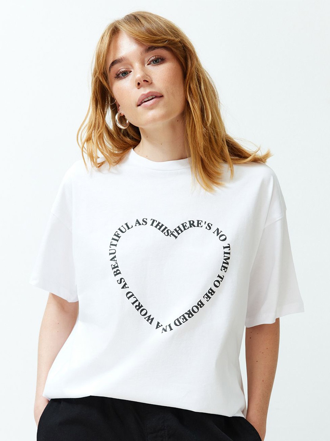 

Trendyol Typography Printed Round Neck T-shirt, White