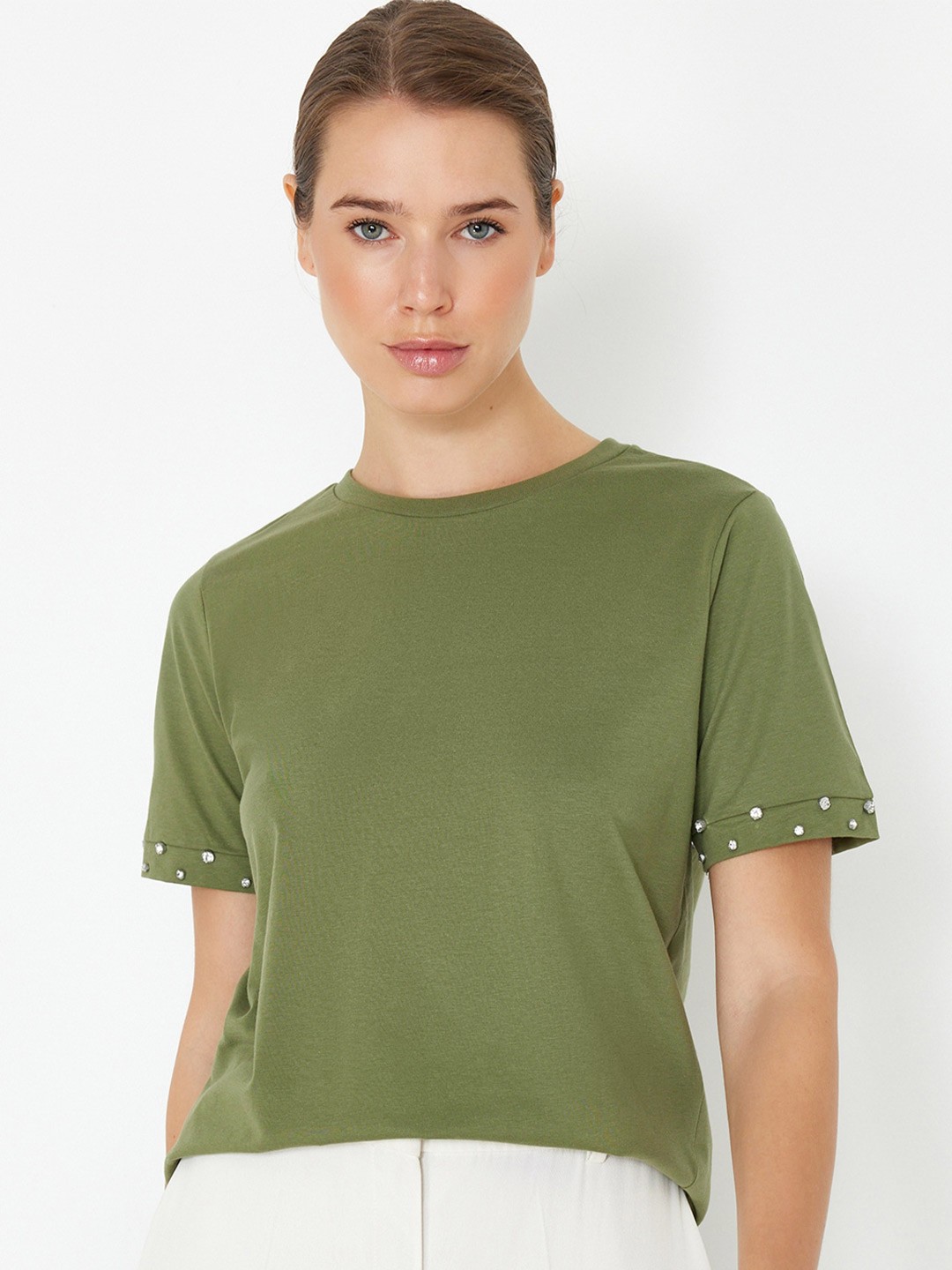 

Trendyol Round Neck Short Sleeves Cotton Casual T-shirt, Green