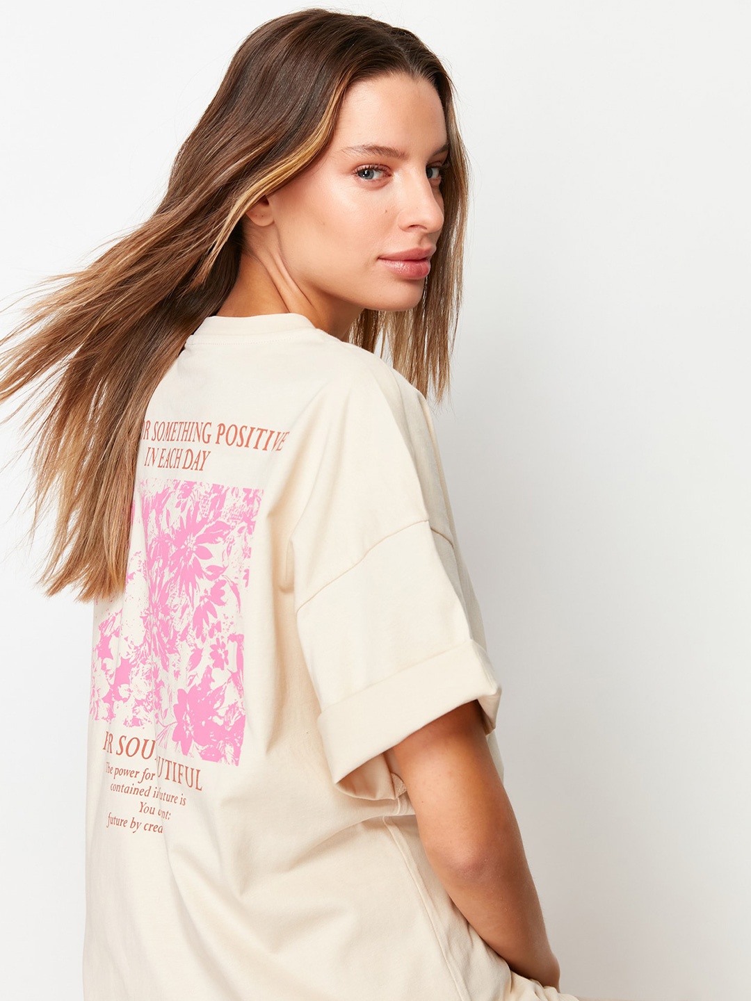 

Trendyol Graphic Printed Extended Sleeves Cotton Regular T-shirt, Yellow