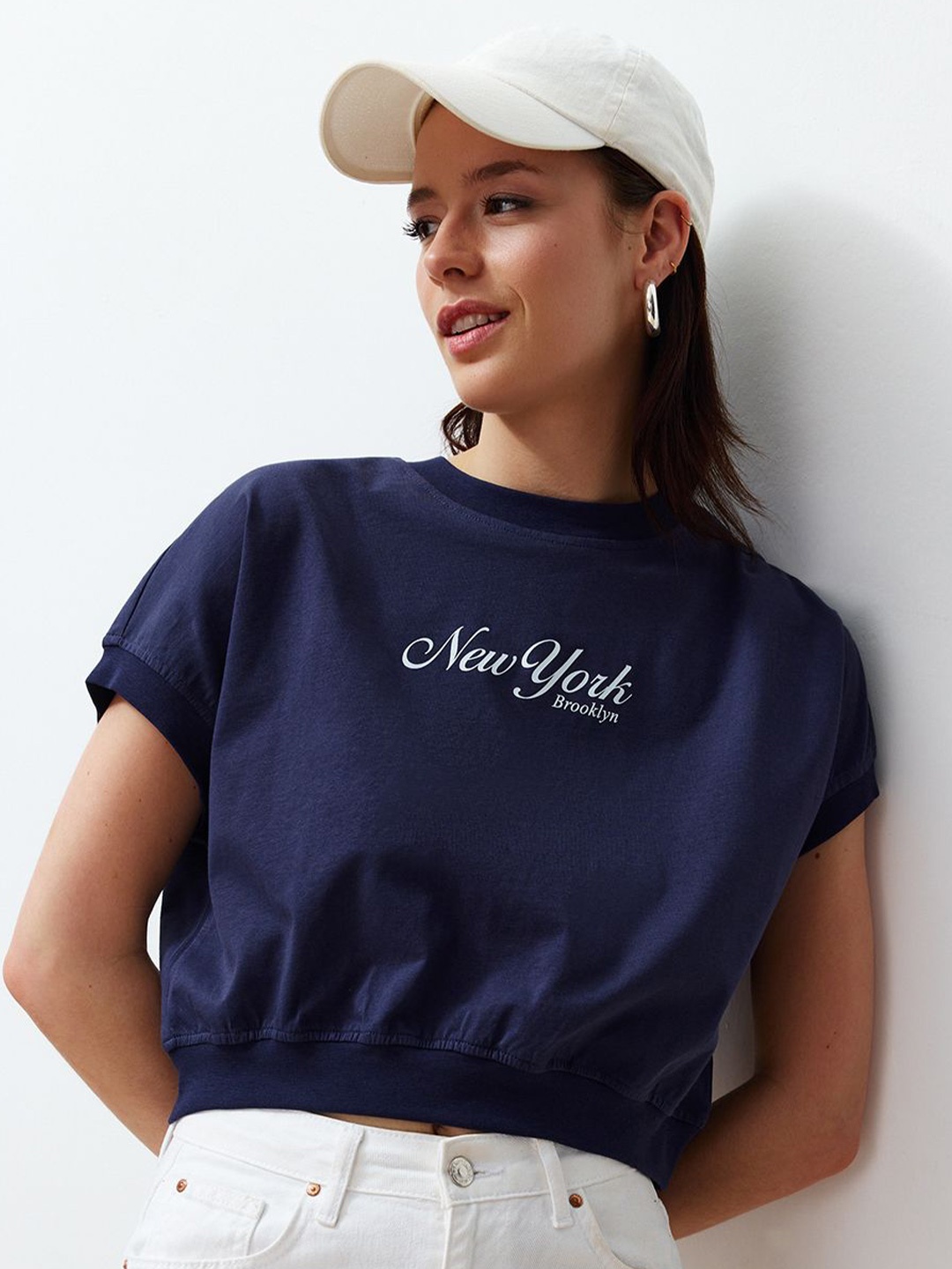 

Trendyol Typography Printed Round Neck Cotton T-shirt, Na