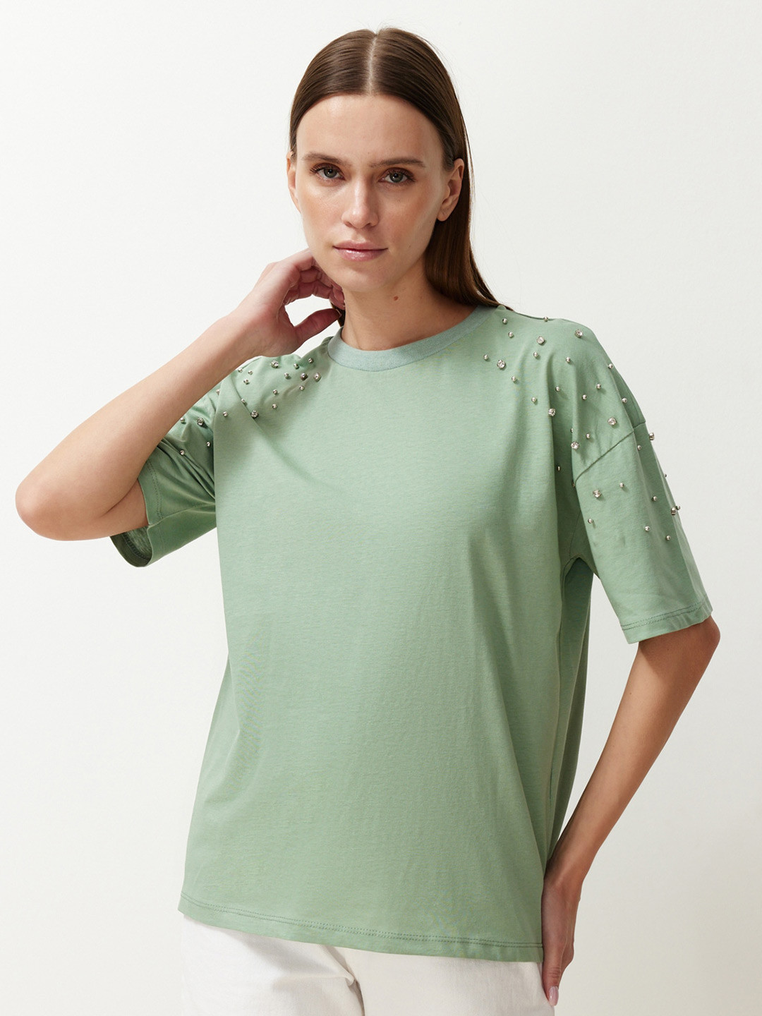 

Trendyol Women Solid Round Neck T-shirt, Green