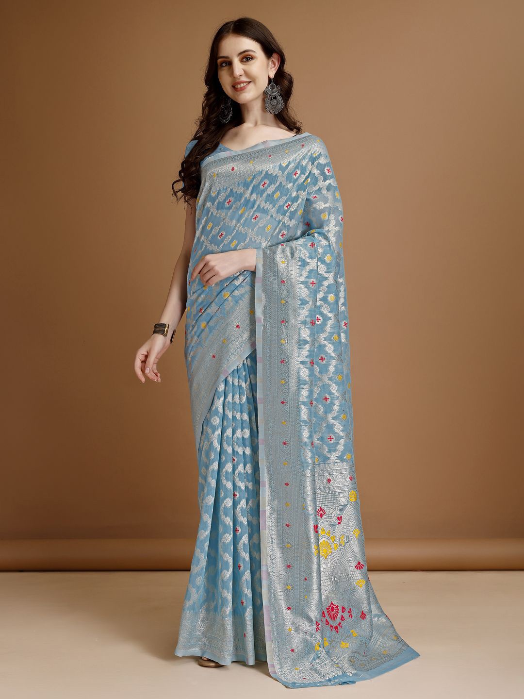 

MAGMINA Bandhani Banarasi Saree, Grey