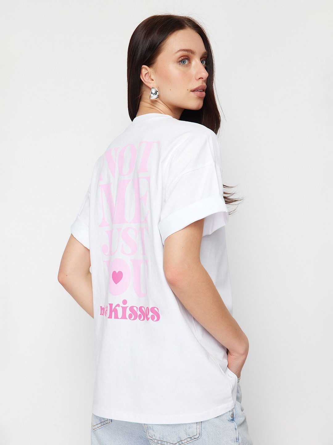 

Trendyol Women Typography Printed Round Neck T-shirt, White