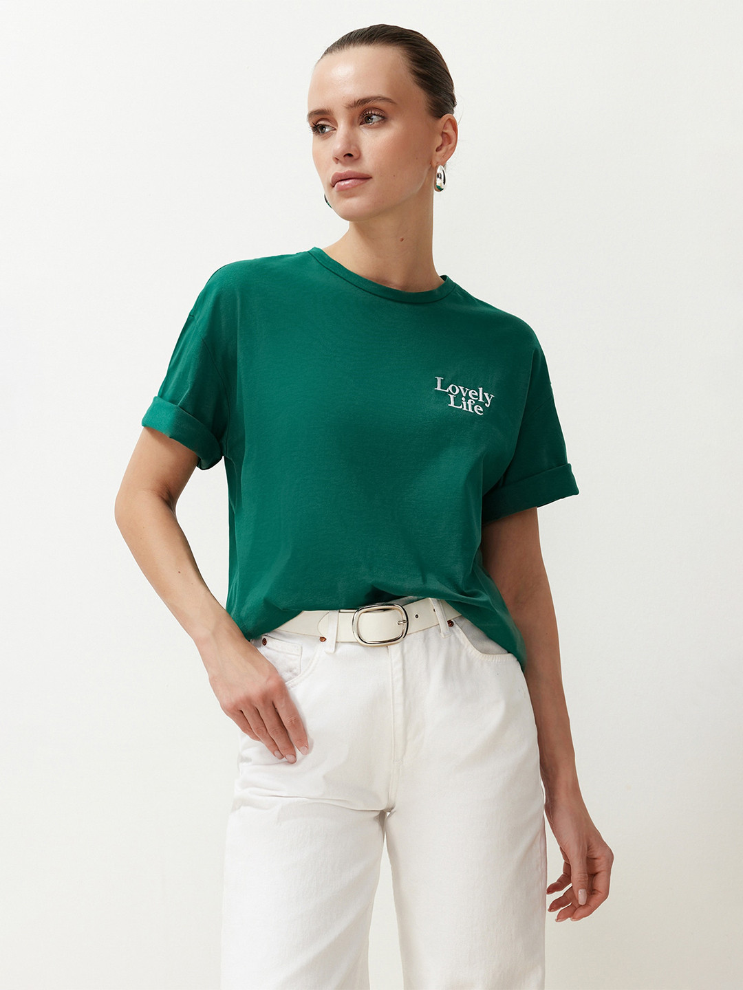 

Trendyol Pure Cotton Round Neck T-shirt, Green