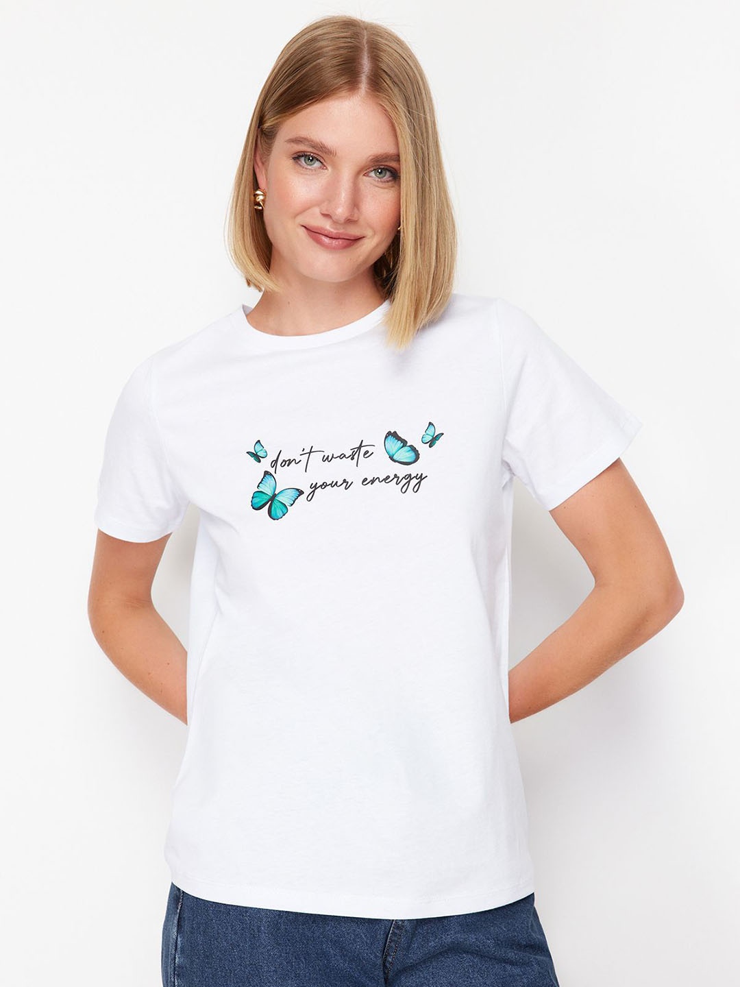 

Trendyol Typography Printed Pure Cotton T-shirt, White