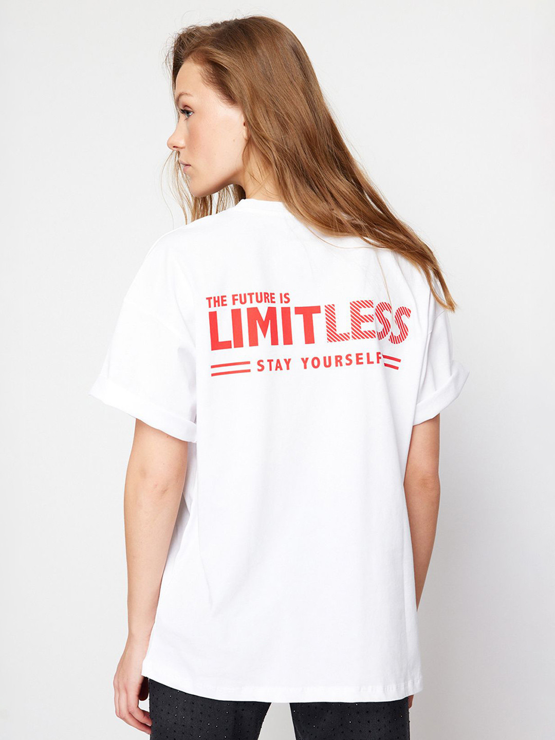 

Trendyol Typography Printed Drop Shoulder Sleeves Pure Cotton T-shirt, White