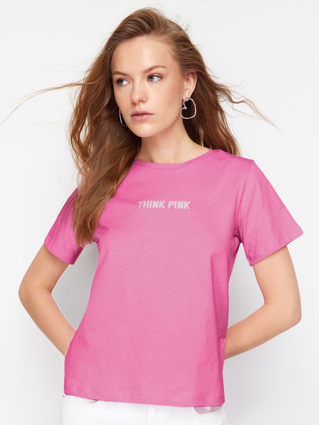 

Trendyol Pure Cotton Round Neck T-shirt, Pink
