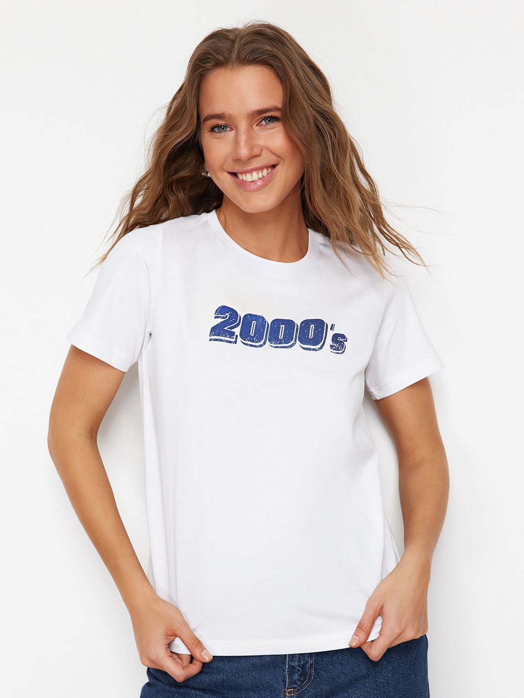 

Trendyol Typography Printed Round Neck Cotton Regular T-shirt, White