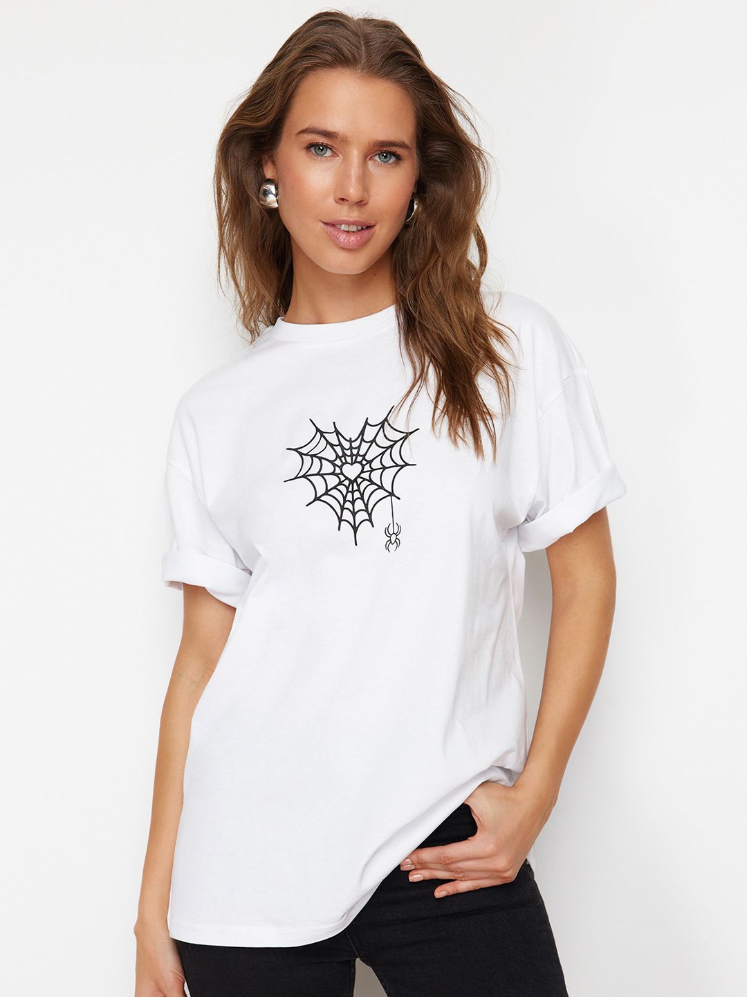 

Trendyol Graphic Printed Round Neck Cotton Regular T-shirt, White