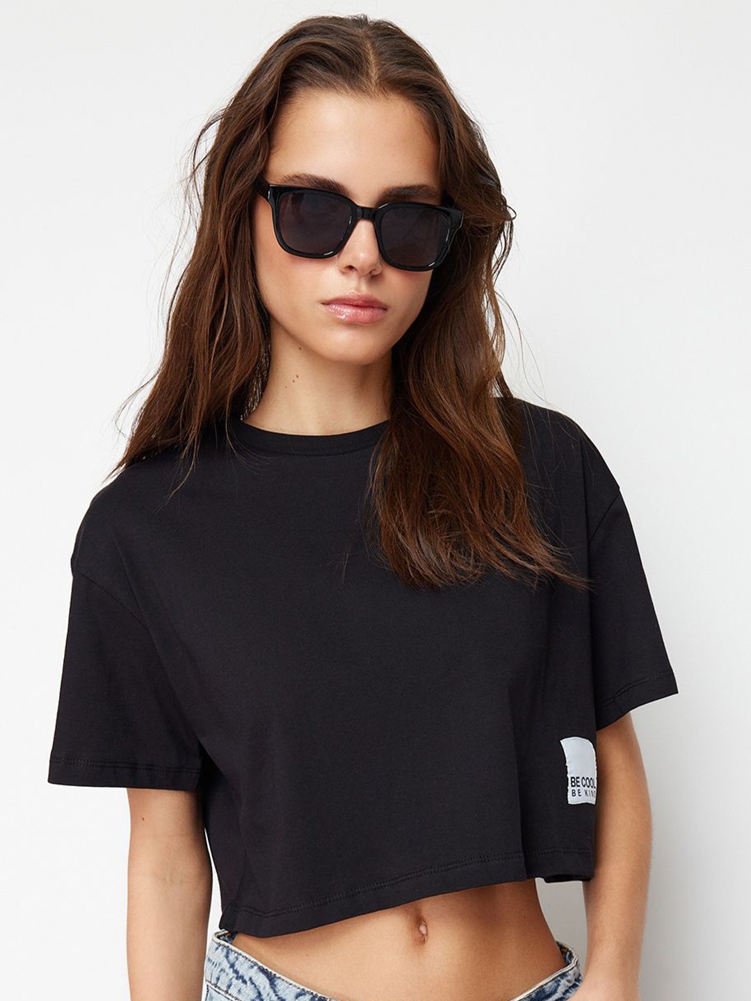 

Trendyol Typography Printed Round Neck Cotton Regular T-shirt, Black