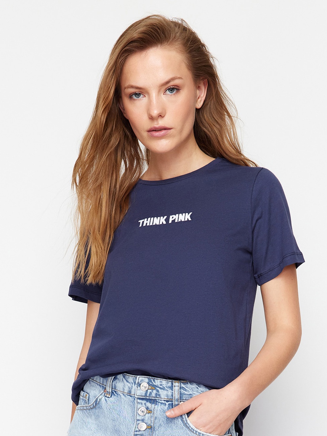 

Trendyol Pure Cotton Round Neck T-shirt, Blue