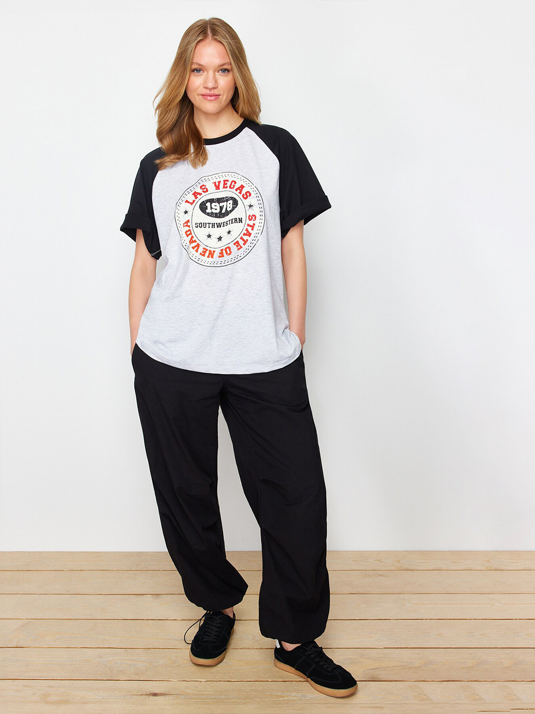 

Trendyol Typography Printed Round Neck T-shirt, Black