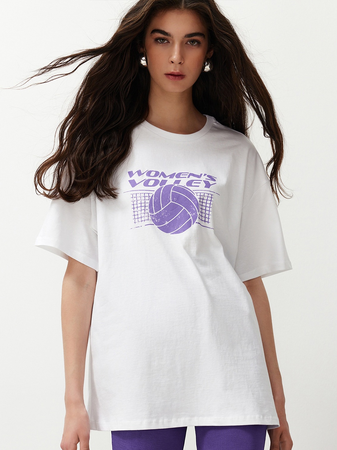Trendyol Typography Printed Round Neck Cotton T-shirt, White