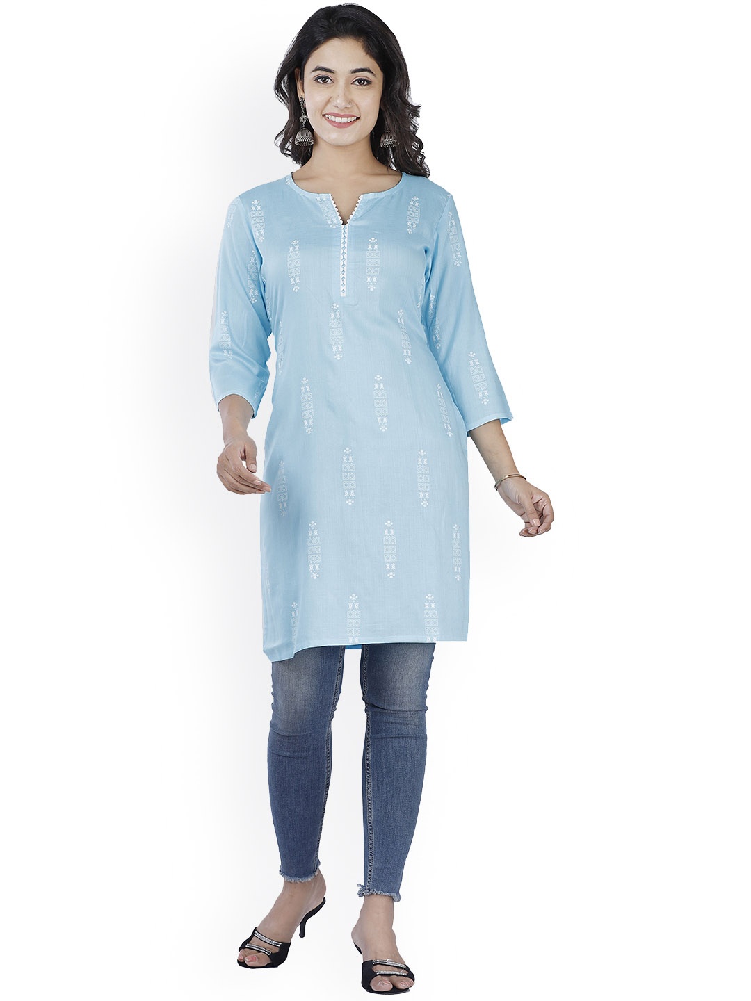 

BAESD Ethnic Motifs Printed Kurta, Turquoise blue