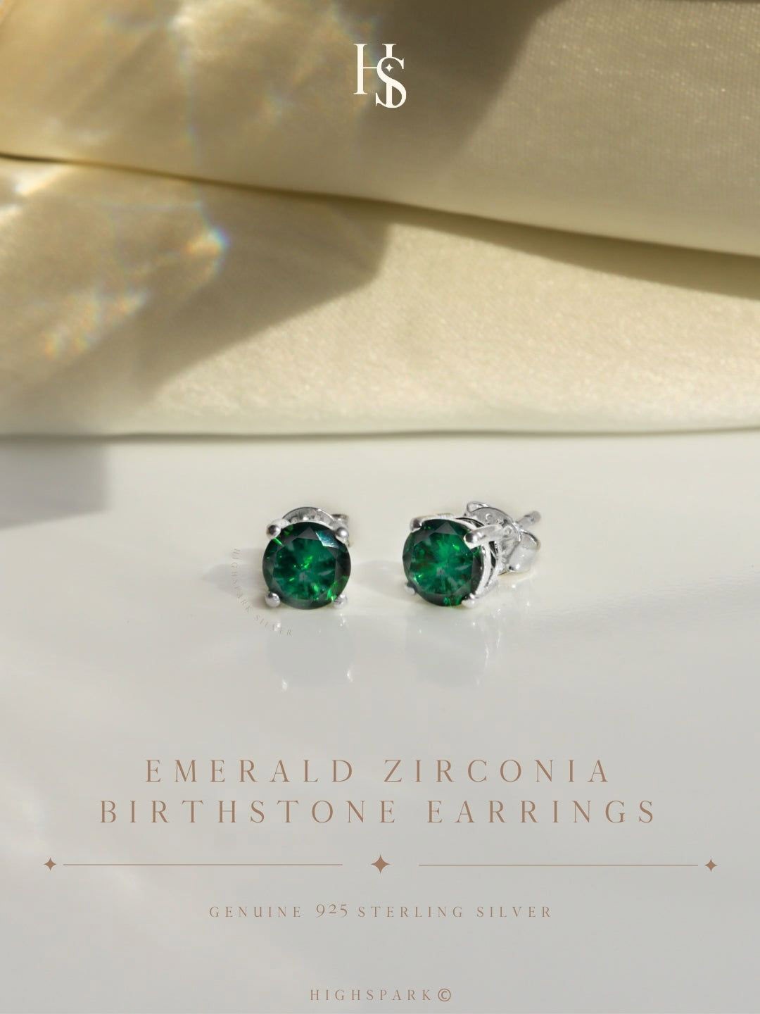 

92.5 Sterling Silver Sparkling Emerald May Birthstone Solitaire Earrings