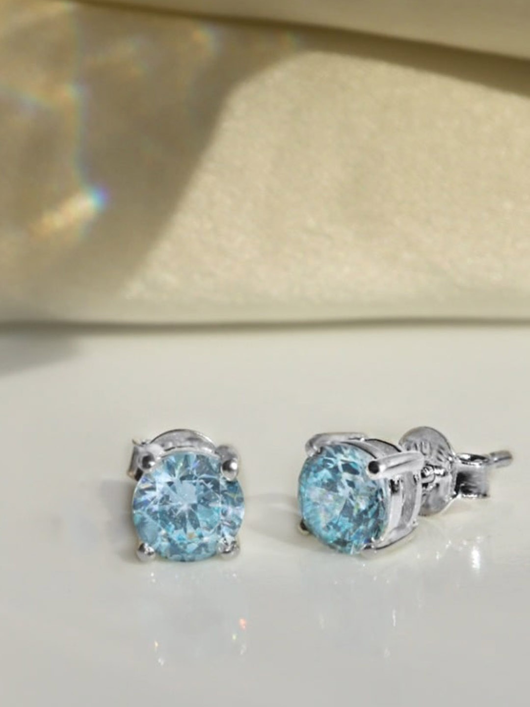 

HighSpark 92.5 Sterling Silver Sparkling Aquamarine March Birthstone Solitaire Earrings