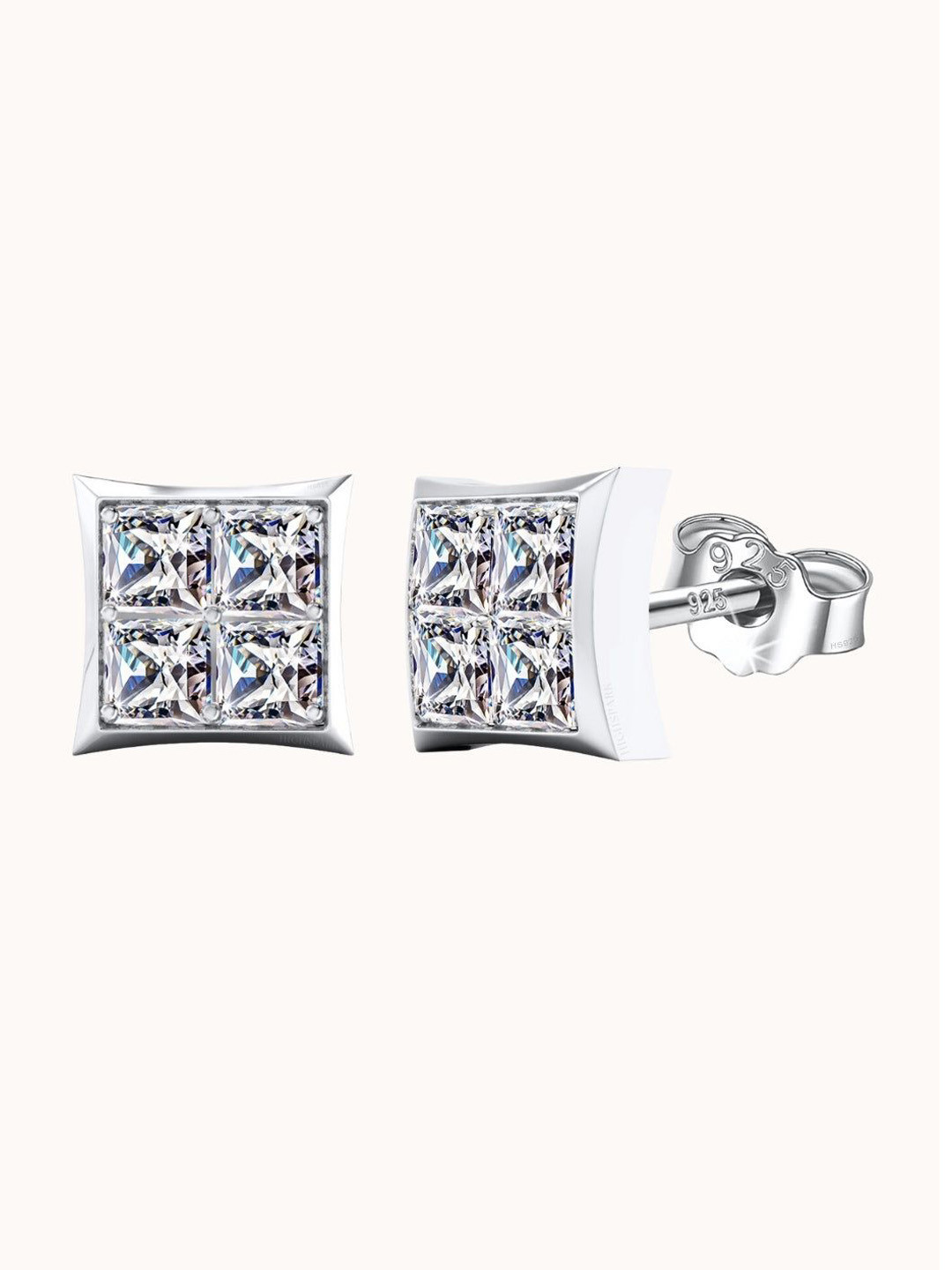 

HighSpark 925 Silver Sterling Matrix Princess Cut Studded Earrings