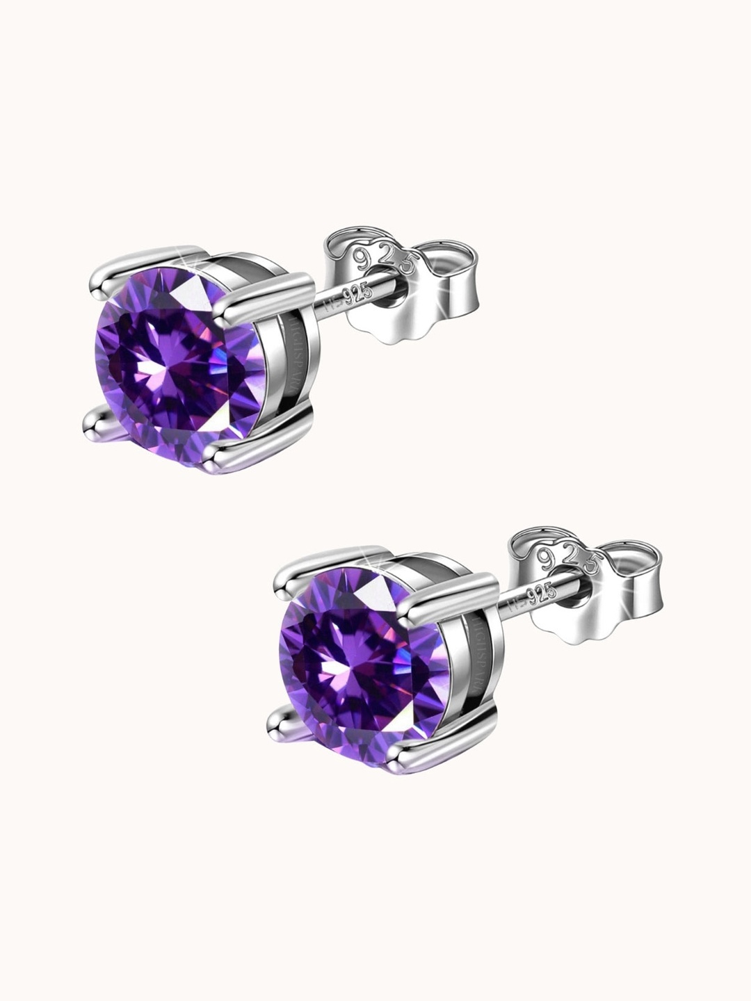 

HighSpark 92.5 Sterling Silver Amethyst Contemporary Stud Earrings