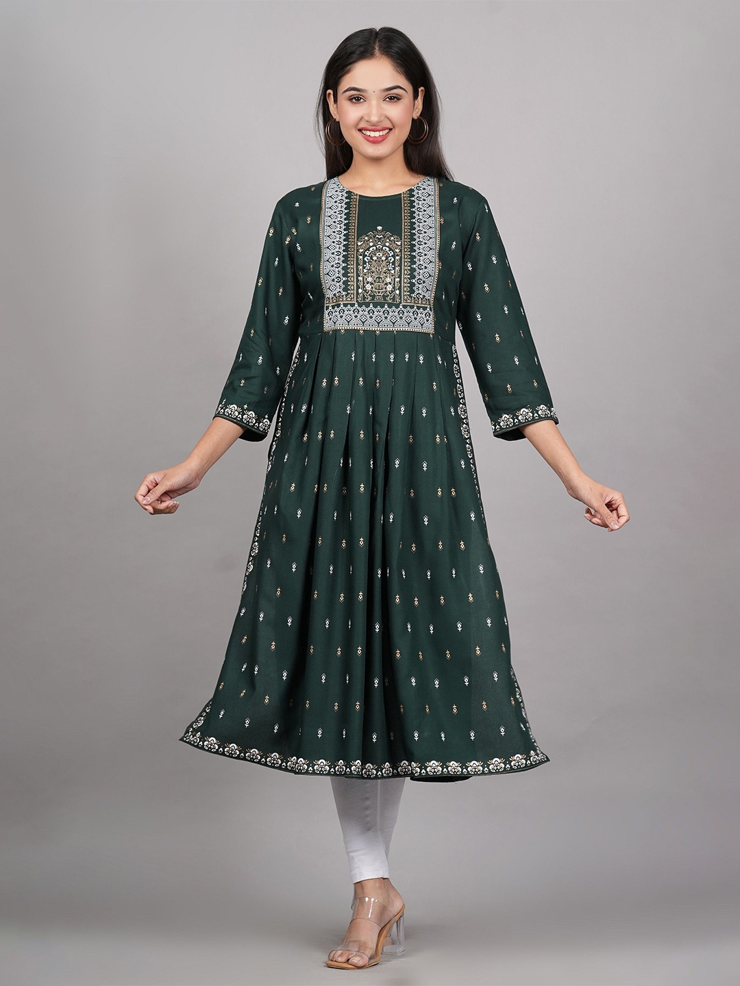 

MF Hayat Ethnic Motifs Printed Straigth Kurta, Green