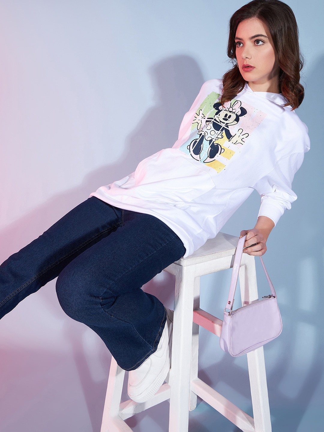

Disney by DressBerry Minnie Mouse Printed Pullover Cotton Hooded Sweatshirt, White