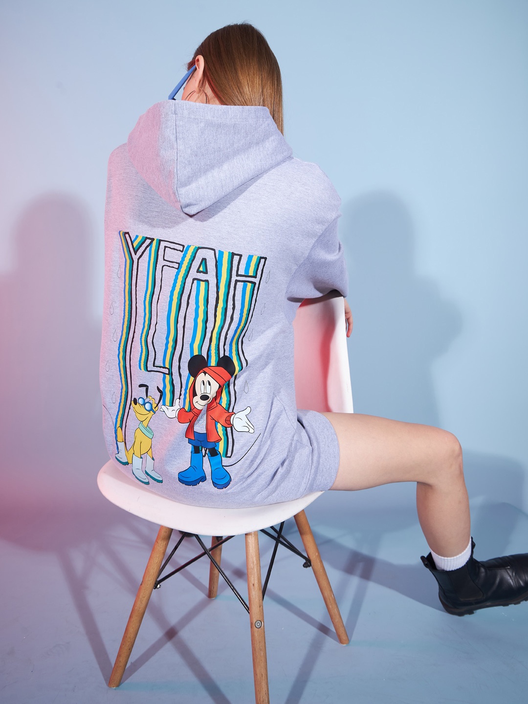 

Disney by DressBerry Mickey Mouse Printed Front-Open Hooded Sweatshirt, Grey