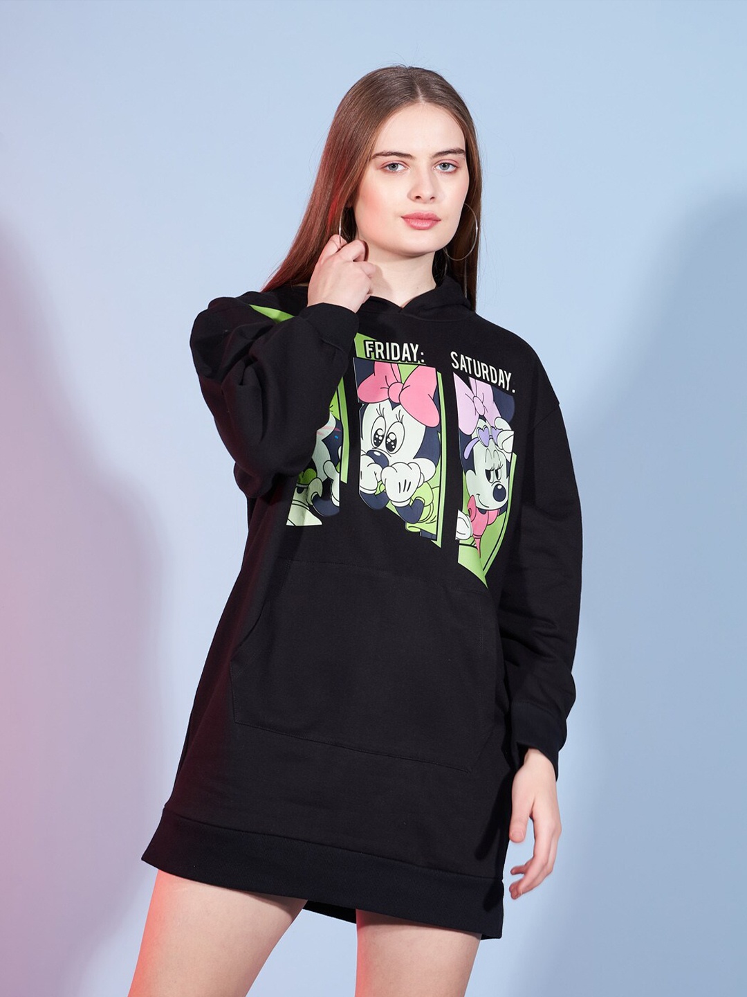 

Disney by DressBerry Black & Green Mickey Mouse Printed Hooded Cotton Pullover Sweatshirt