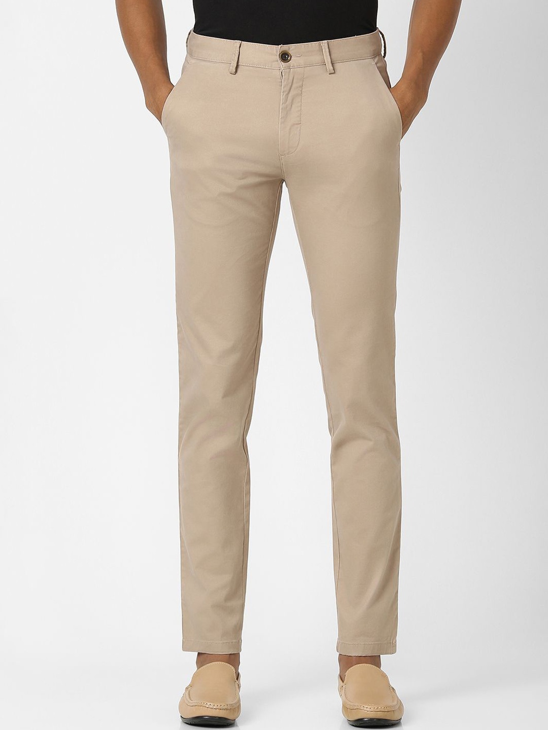 

Peter England Casuals Men Mid Rise Slim Fit Regular Trouser, Beige